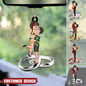 Personalized Doll Couple Kissing Hugging On The Ring Car hanging Ornament - Gift For Couple