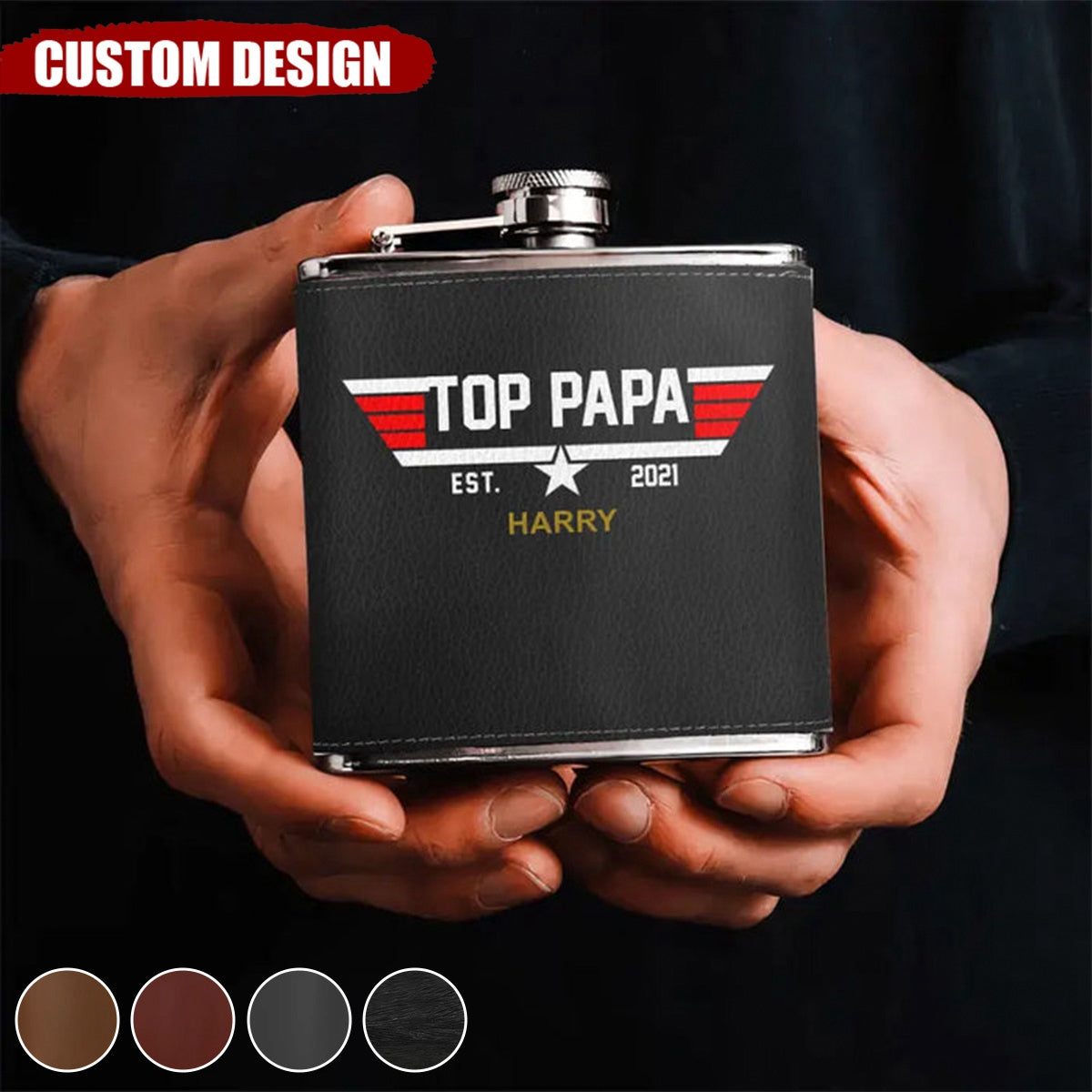Personalized Papa/Dad Leather Flask - Gift Idea for Dad/Grandpa/Happy Father's Day