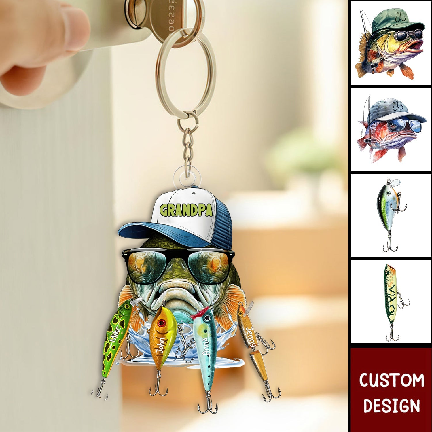 Grandpa/Dad Fishing With Kids - Personalized Acrylic Keychain