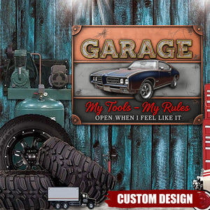 Retro Garage Print Metal Sign - Personalized Gifts For Rider