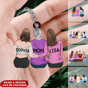 Personalized Mother & Daughter Sitting Together Acrylic Keychain