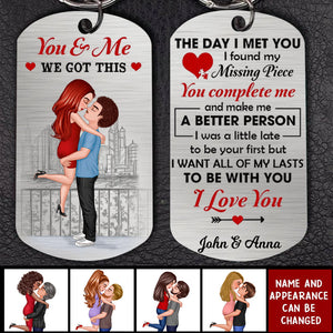 The Day I Met You - Personalized Doll Couple Hugging Stainless Steel Keychain