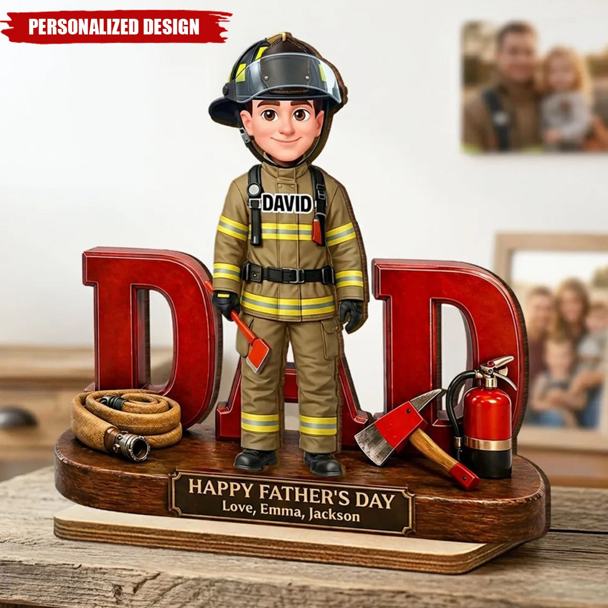 Proud Firefighter Dad-Personalized Wooden Plaque-Father's Day Gift For Dad