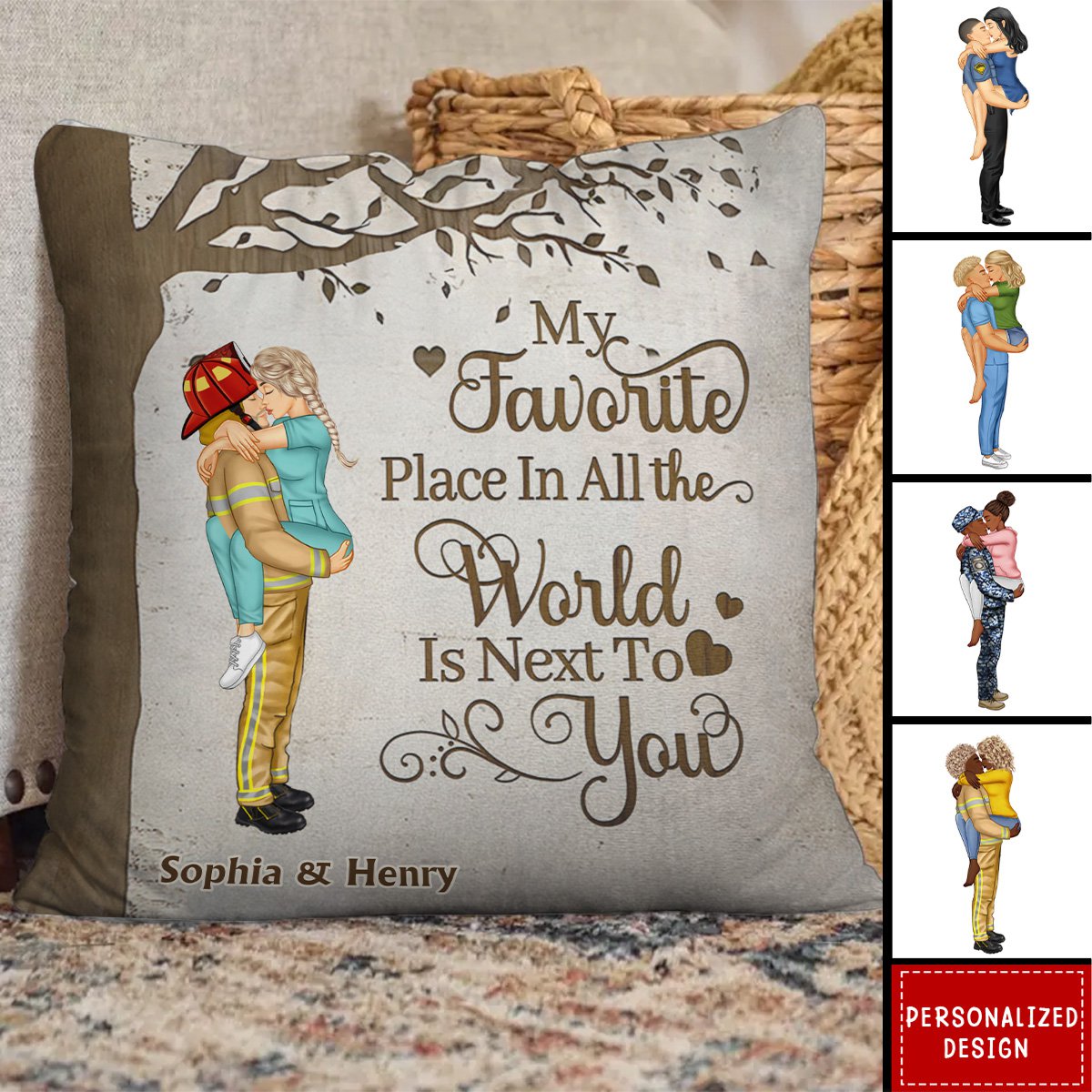 Couple Kissing My Favorite Place In All The World - Personalized Pillow