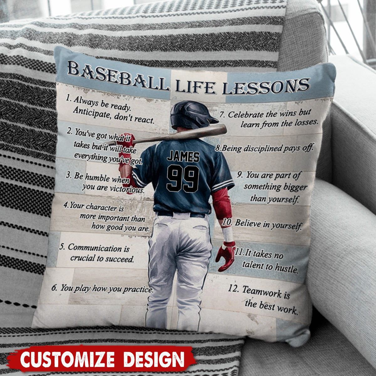 Baseball Life Lessons -Personalized Pillow - Gift For Baseball Lover