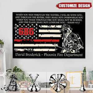 Personalized Poster Firefighter with American Flag