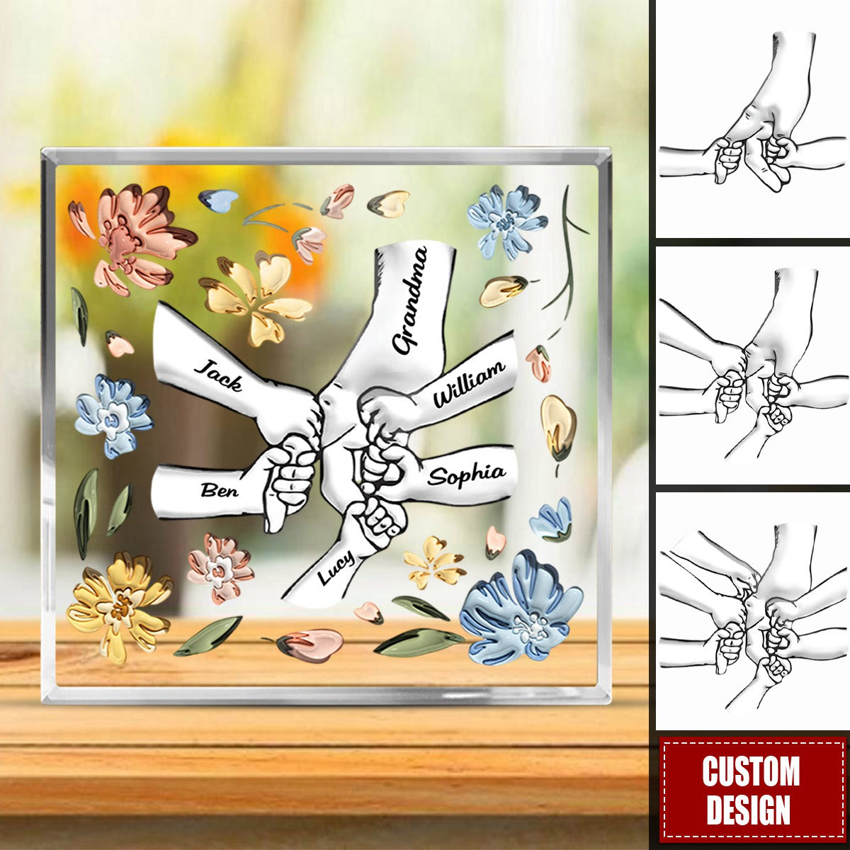 Hand In Hand, I Will Always Protect You - Gift For Mom, Grandma - Personalized Square Shaped Acrylic Plaque