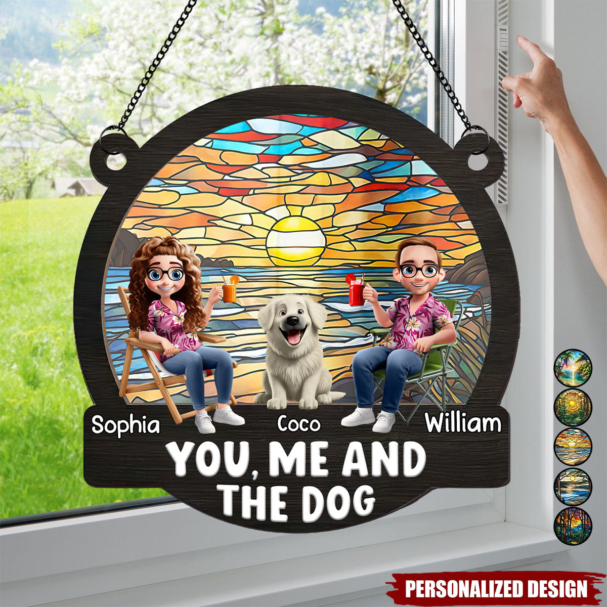 Beach You, Me And The Dogs-Personalized Window Hanging Suncatcher Ornament