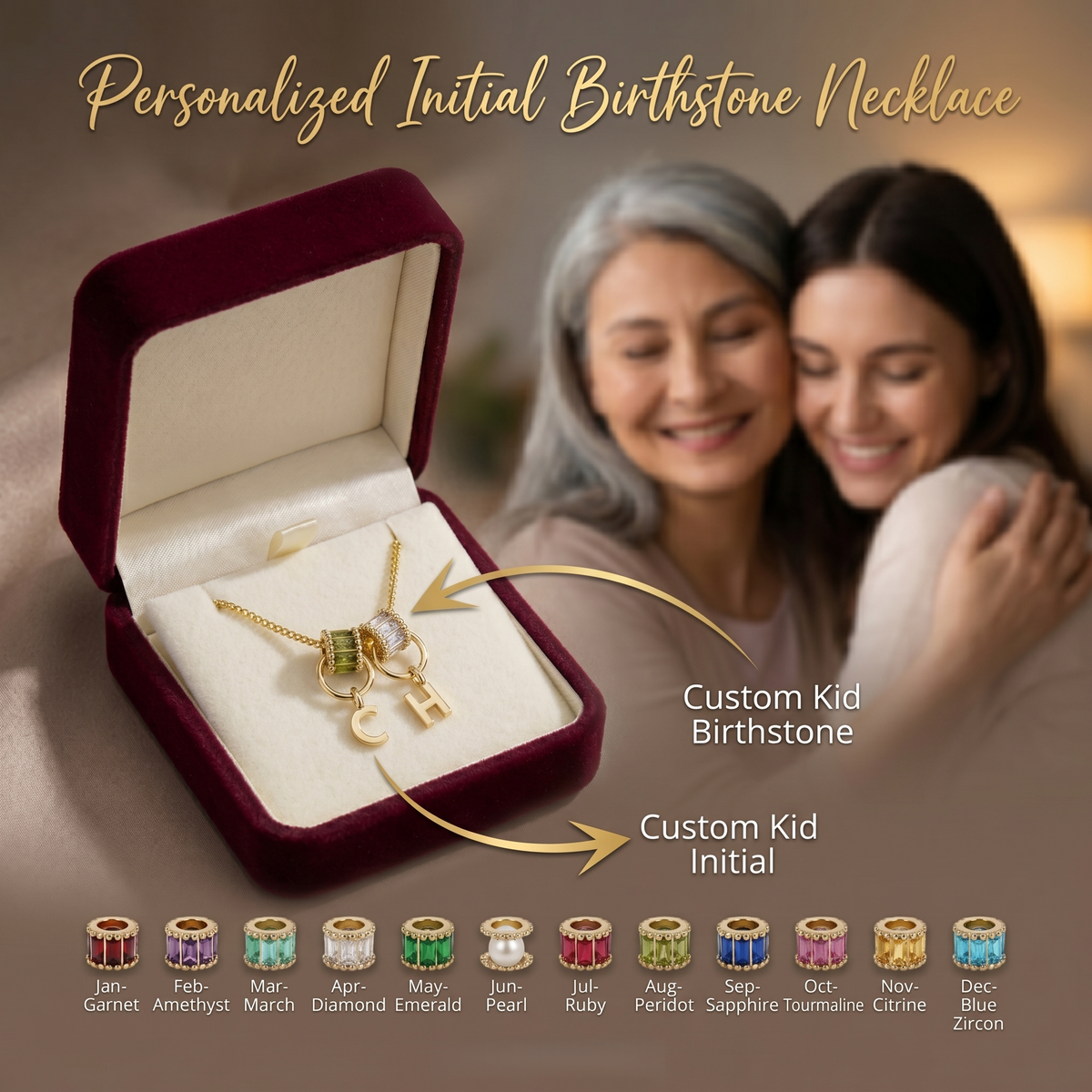 Personalized  Initial Birthstone Necklace-Mothers Day Gift
