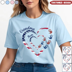 Grandma Mom Heart Handprint Kids Personalized Shirt