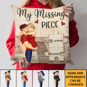 My Missing Piece Cartoon Personalized Pillow - Gift For Old Couples, Husband, Wife