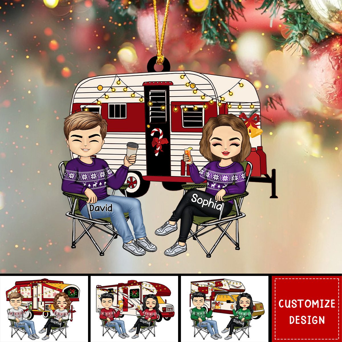 Personalized Couple Christmas Hanging Ornament - Gift For Camping Lover