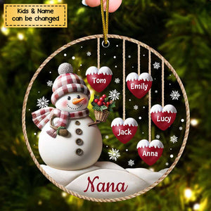 Happy Christmas Snowman Grandma Mom Hanging Sweet Heart Kids Personalized Ornament