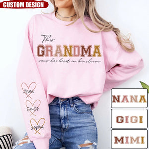 Wear Heart On Sleeve - Personalized Sweatshirt/Hoodie - Gift For Grandma/Mom