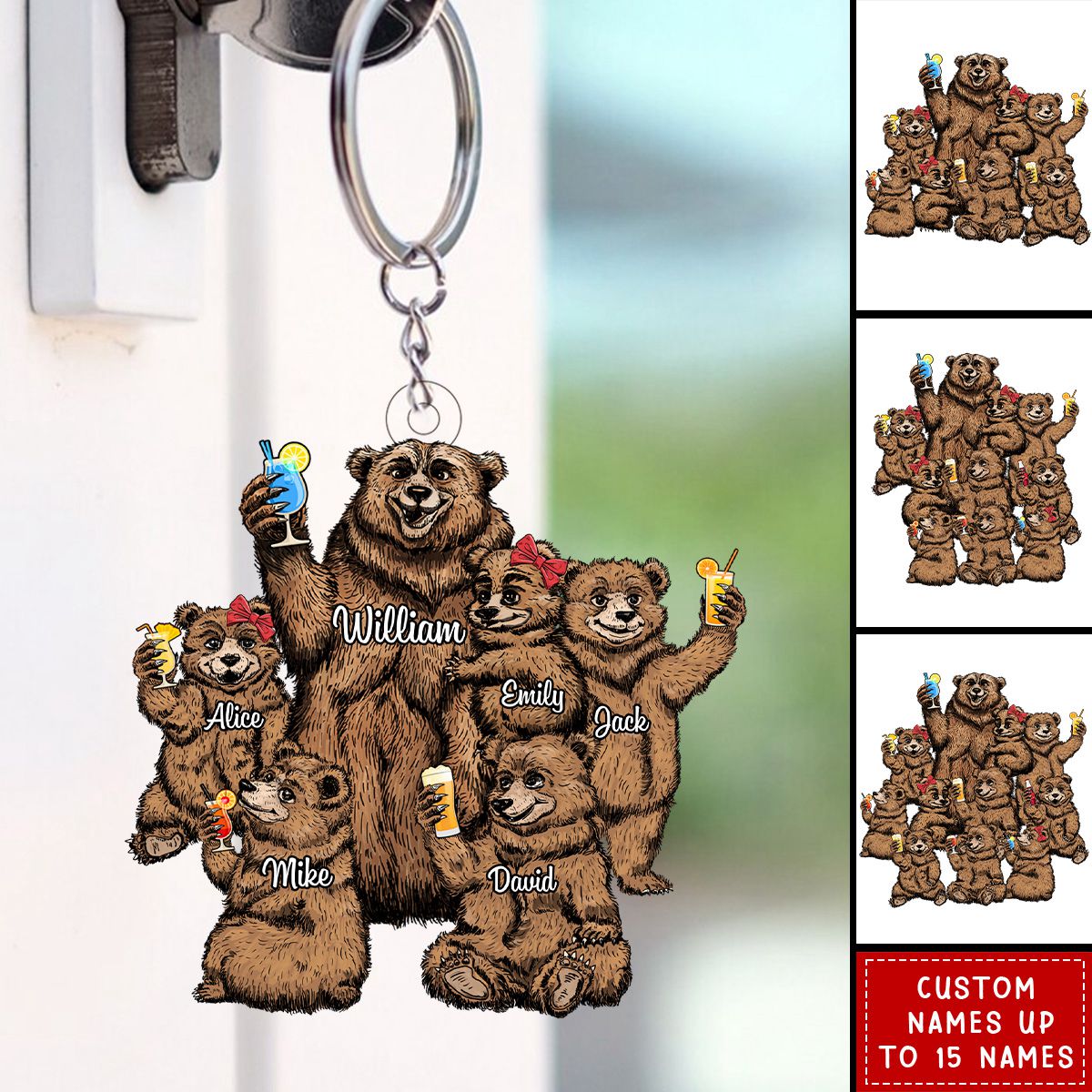 Papa/Dad Bear With Little Kids - Personalized Acrylic Keychain