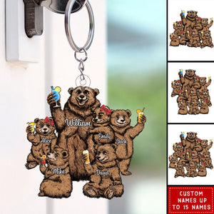 Papa/Dad Bear With Little Kids - Personalized Acrylic Keychain