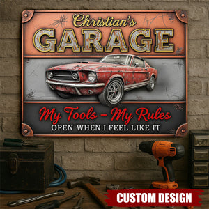 Retro Garage Print Metal Sign - Personalized Gifts For Rider