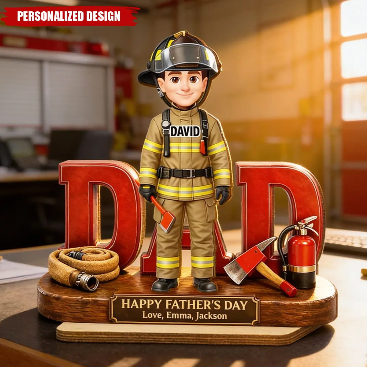 Proud Firefighter Dad-Personalized Wooden Plaque-Father's Day Gift For Dad
