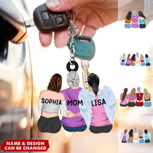 Personalized Mother & Daughter Sitting Together Acrylic Keychain