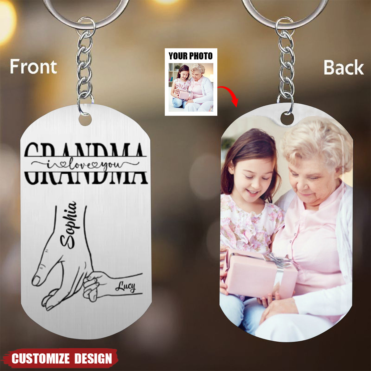 Mom/Grandma We Love You Hand In Hand - Personalized Stainless Steel Keychain