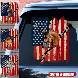 Personalized America horse flag printed decal -  gift for horse lovers