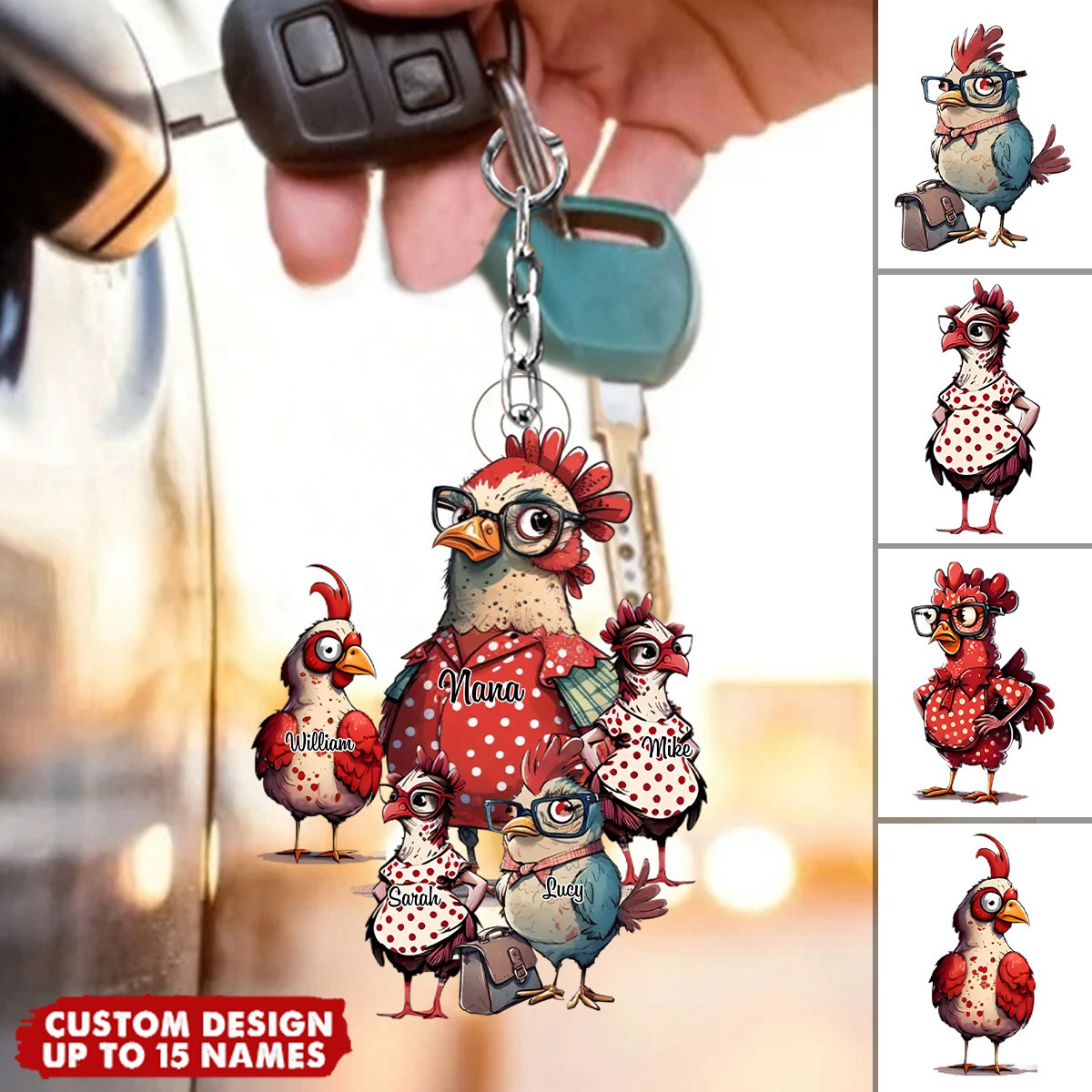 Personalized Nana/Mom Hen WIth Little Kids Acrylic Keychain-Gift For Mother's day