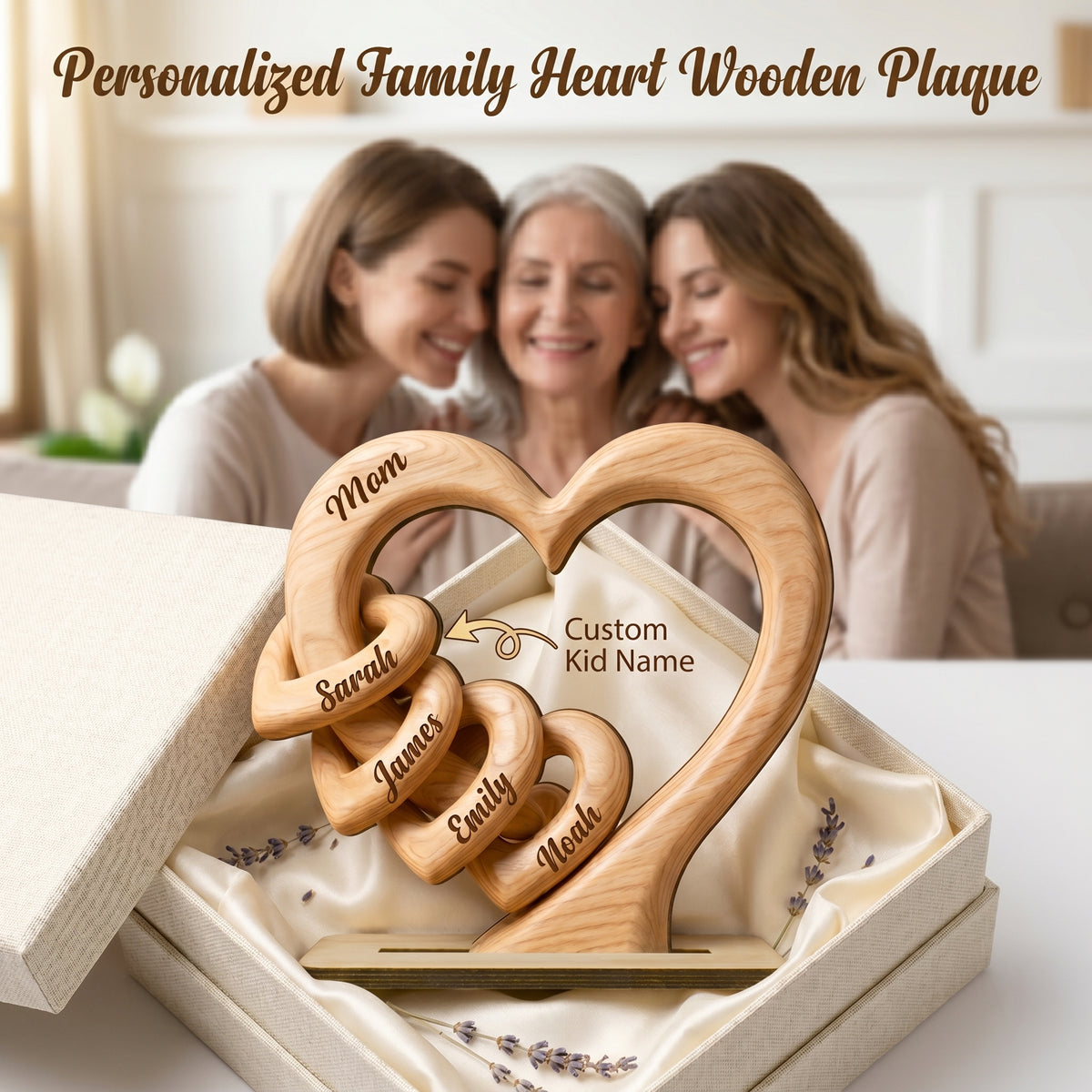 Personalized Heart Wooden Plaque - Gift For Mother's Day