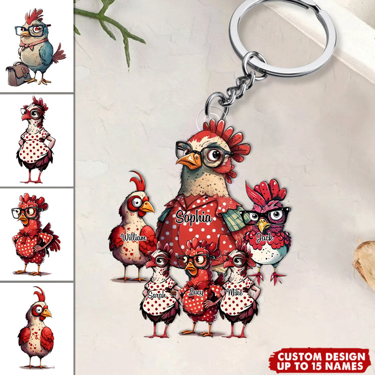 Personalized Nana/Mom Hen WIth Little Kids Acrylic Keychain-Gift For Mother's day