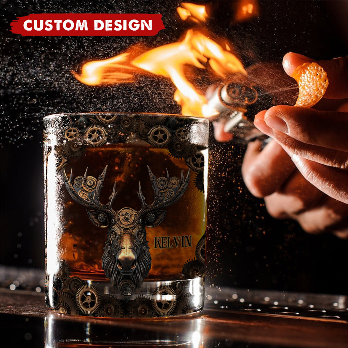 Mechanical Gear Creature - Personalized Hunting Whiskey Glass