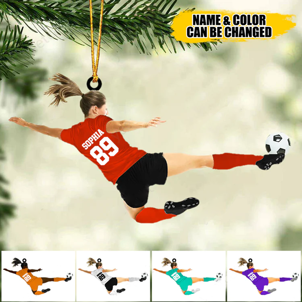 Custom Personalized Girl Soccer Player Acrylic Ornament, Gift For Girl Soccer Players
