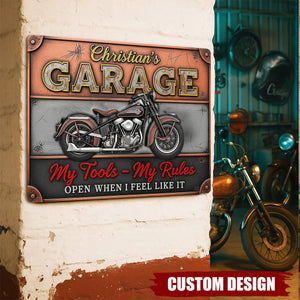 Retro Garage Print Metal Sign - Personalized Gifts For Rider