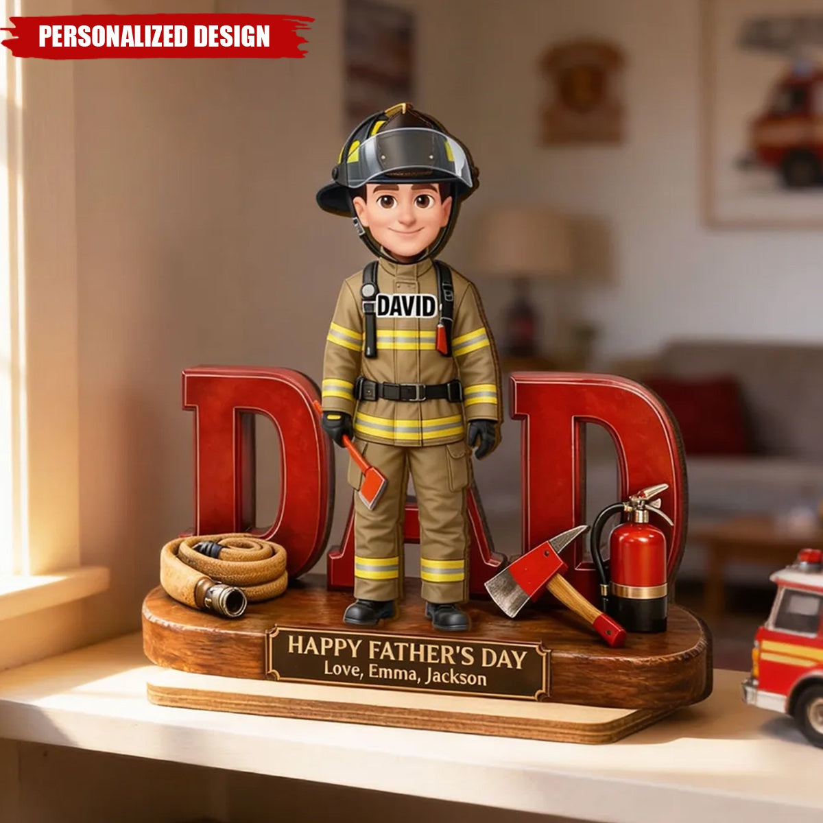 Proud Firefighter Dad-Personalized Wooden Plaque-Father's Day Gift For Dad