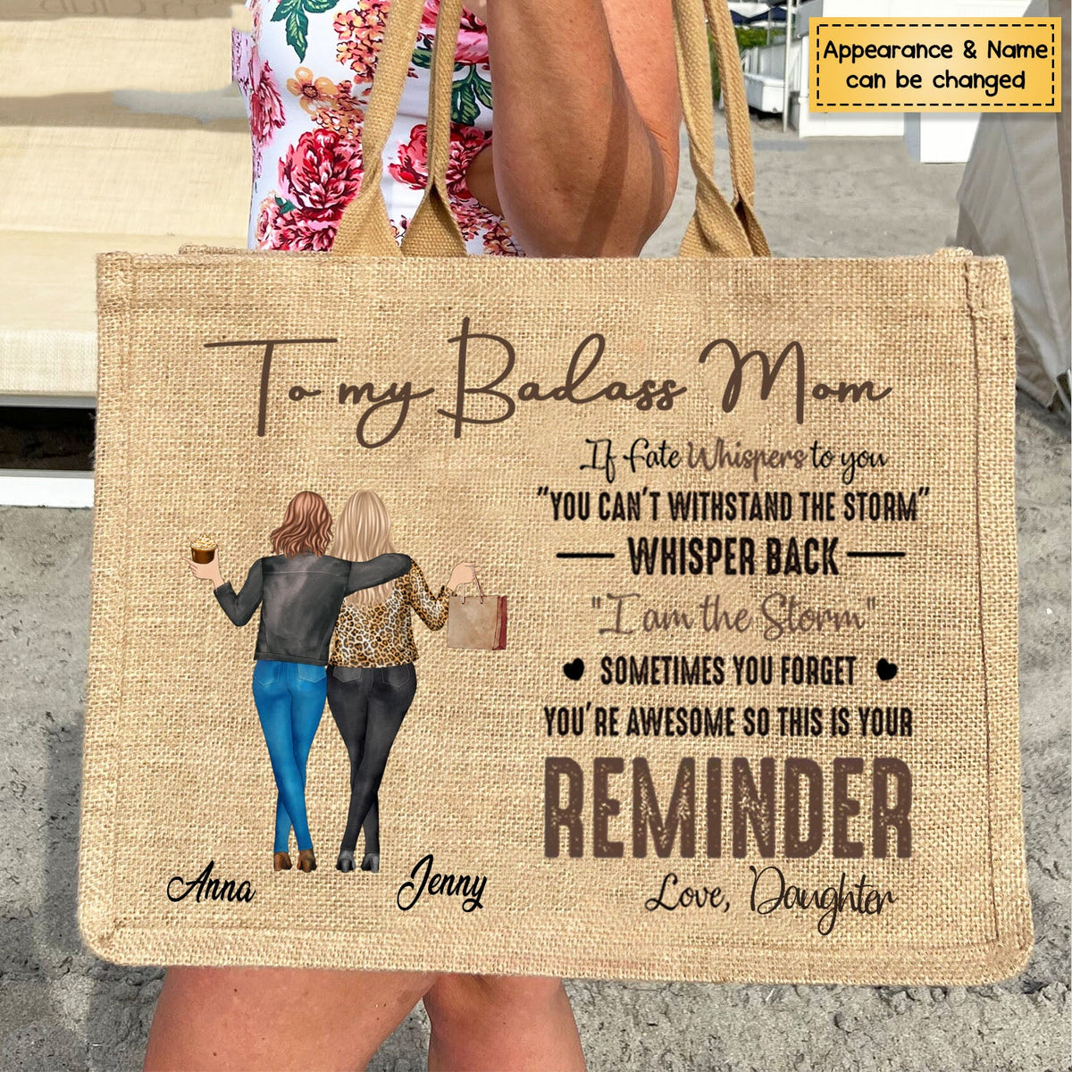 To My Daughter Whisper Back I Am The Storm - Personalized Jute Tote Bag