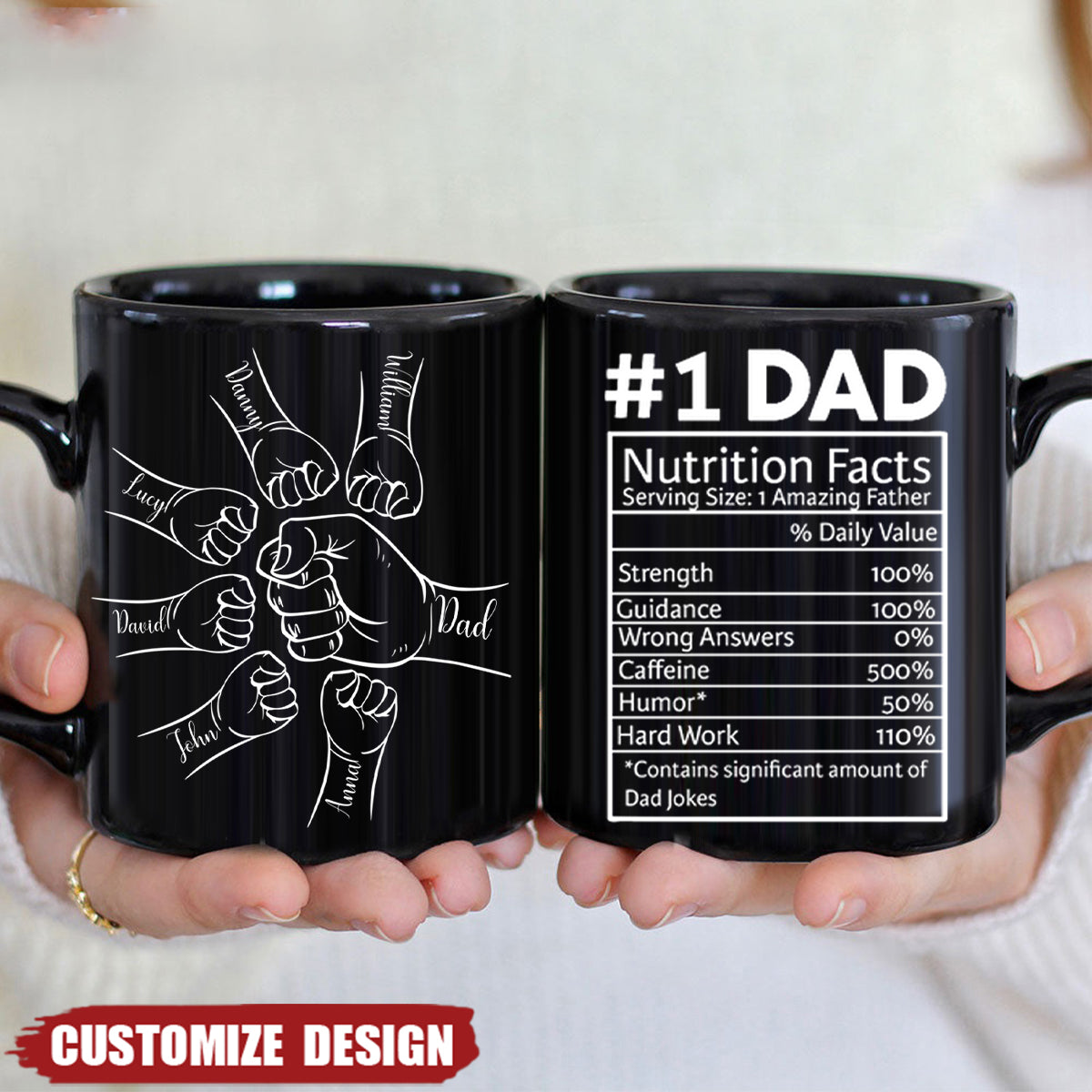 Dad #1 Nutrition Facts Hand Bump Personalized Mug