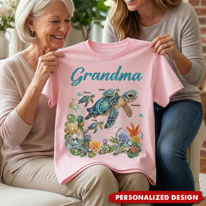Personalized Mom Grandma Sea Turtle Rhinestones Style Shirt-Mother's Day Gift For Mom Grandma