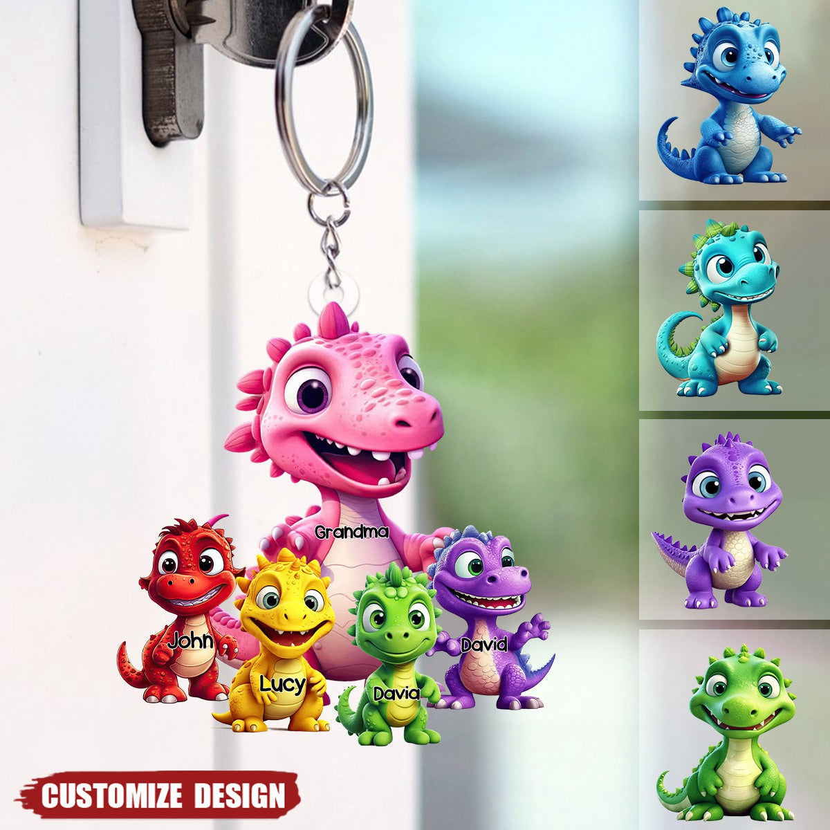 Personalized Dinorsaur Mom/Grandma And Kids Acrylic Keychain
