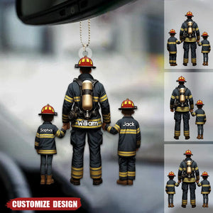 Firefighter Dad/Grandpa And Kids - Personalized Acrylic Car Ornament