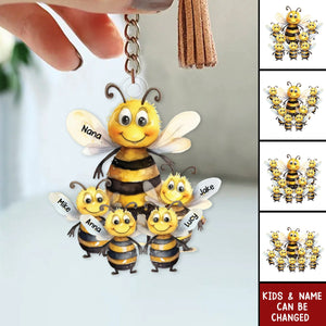 Personalized Nana/Mama Bee With Little Kids Acrylic Keychain - Gift For Mom, Grandma
