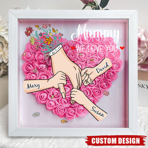 Grandma We Love You - Personalised Flower Shadow Box With Name