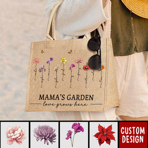 Grandma's Garden Love Grows Here - Personalized Jute Tote Bag