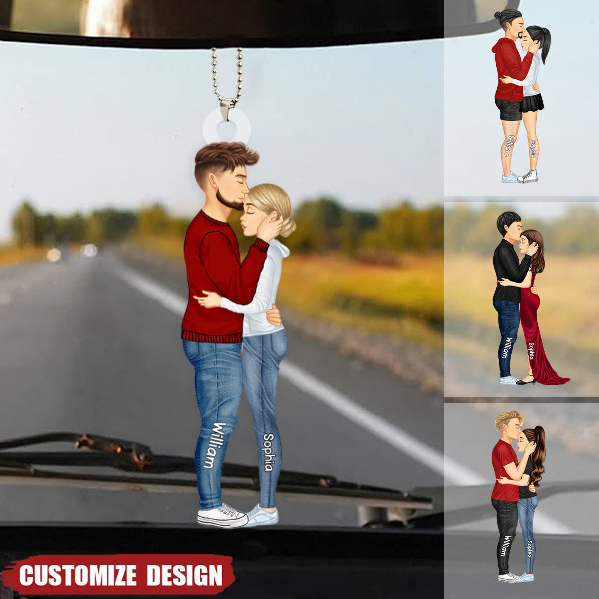 Personalized Hugging Couple Car Ornament - Gift For Couple