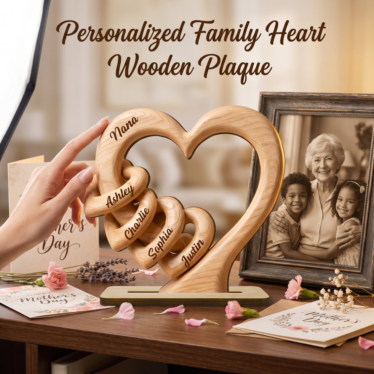 Personalized Heart Wooden Plaque - Gift For Mother's Day