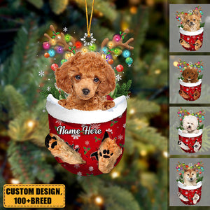 Dog In Snow Pocket Personalized Christmas Acrylic Ornament