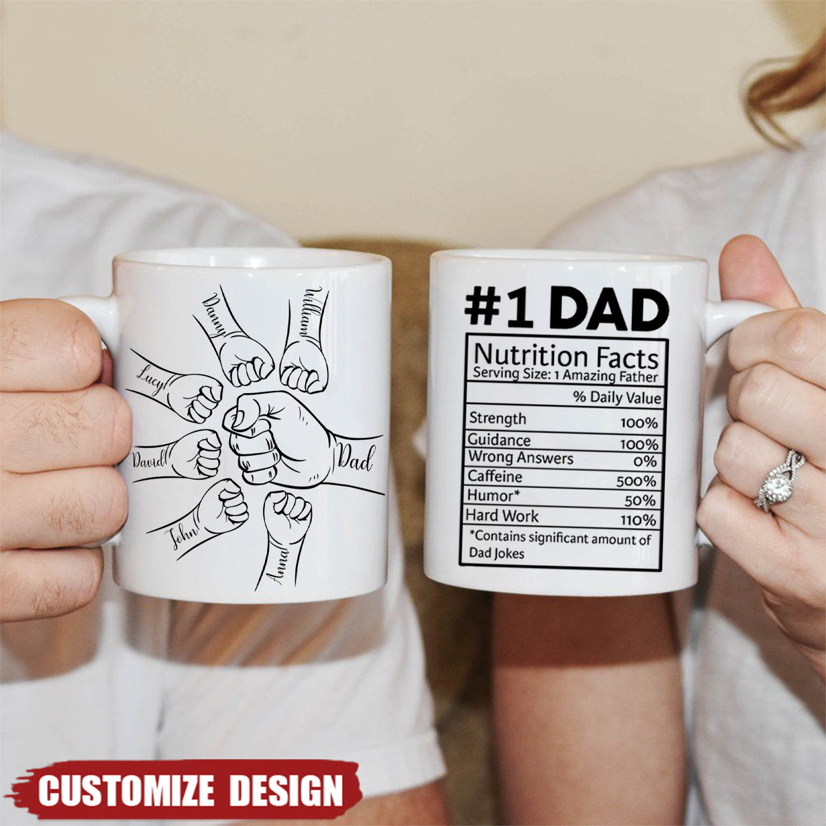 Dad #1 Nutrition Facts Hand Bump Personalized Mug