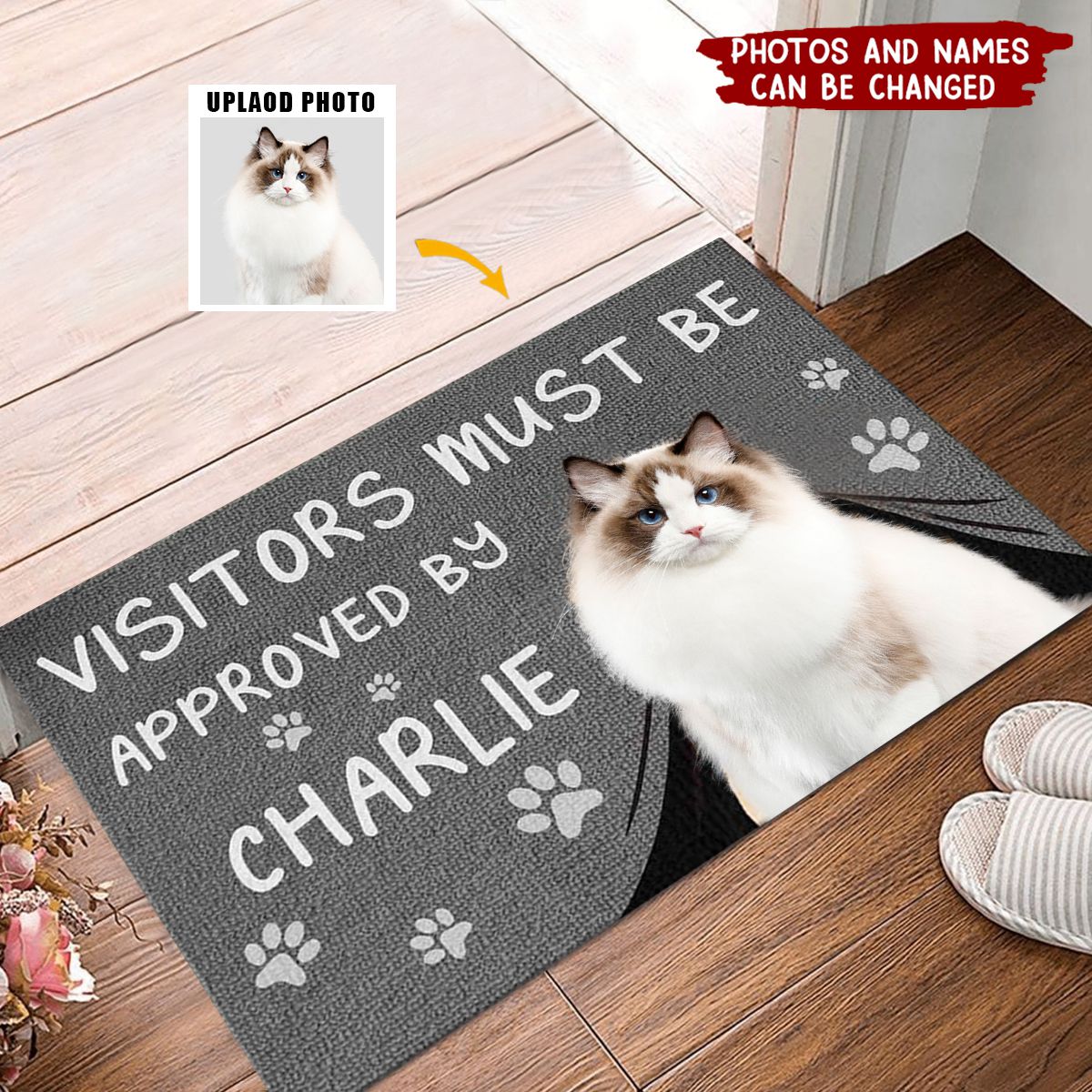 Custom Photo Visitors Must Be Approved By This Dog - Dog & Cat Personalized Custom Home Decor Decorative Mat
