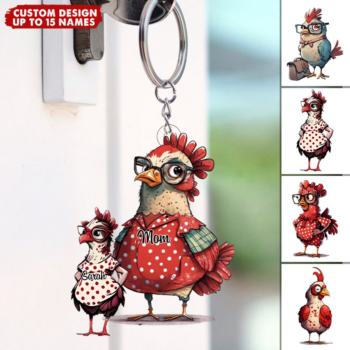 Personalized Nana/Mom Hen WIth Little Kids Acrylic Keychain-Gift For Mother's day