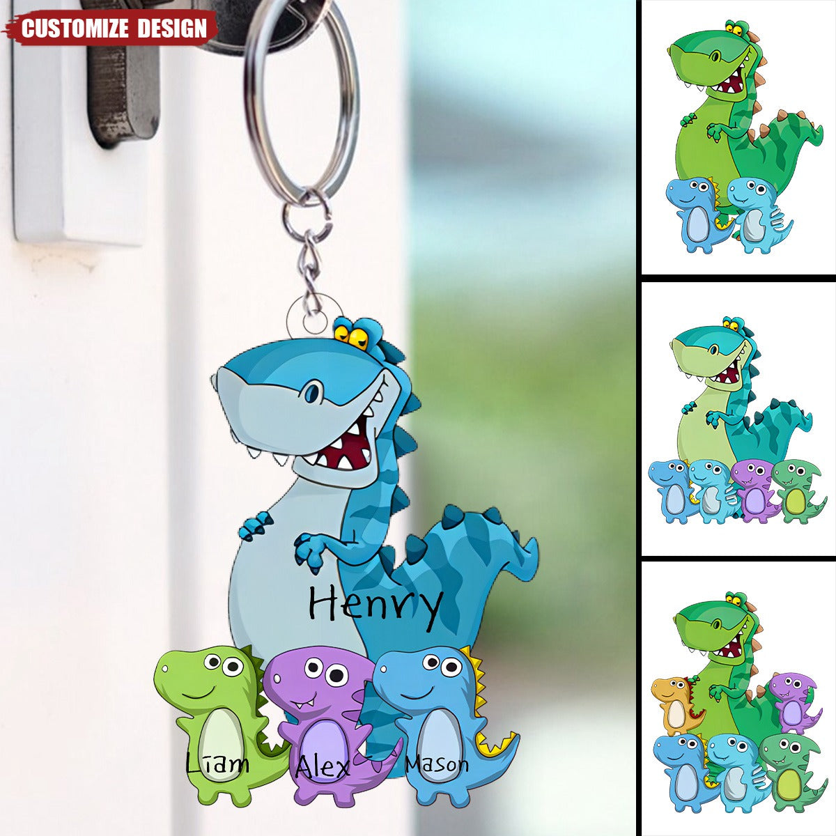 Dad/Grandpasaurus With Kids Personalized Keychain