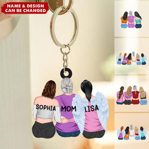 Personalized Mother & Daughter Sitting Together Acrylic Keychain