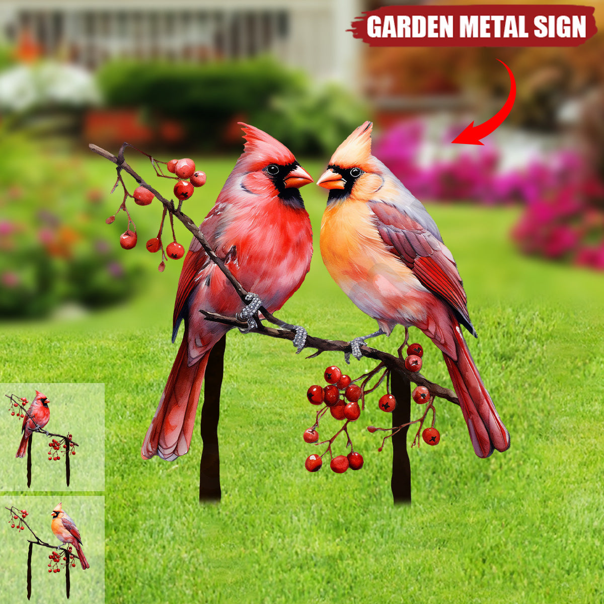 Cardinals Garden Metal Sign with Stake - Memorial Gift