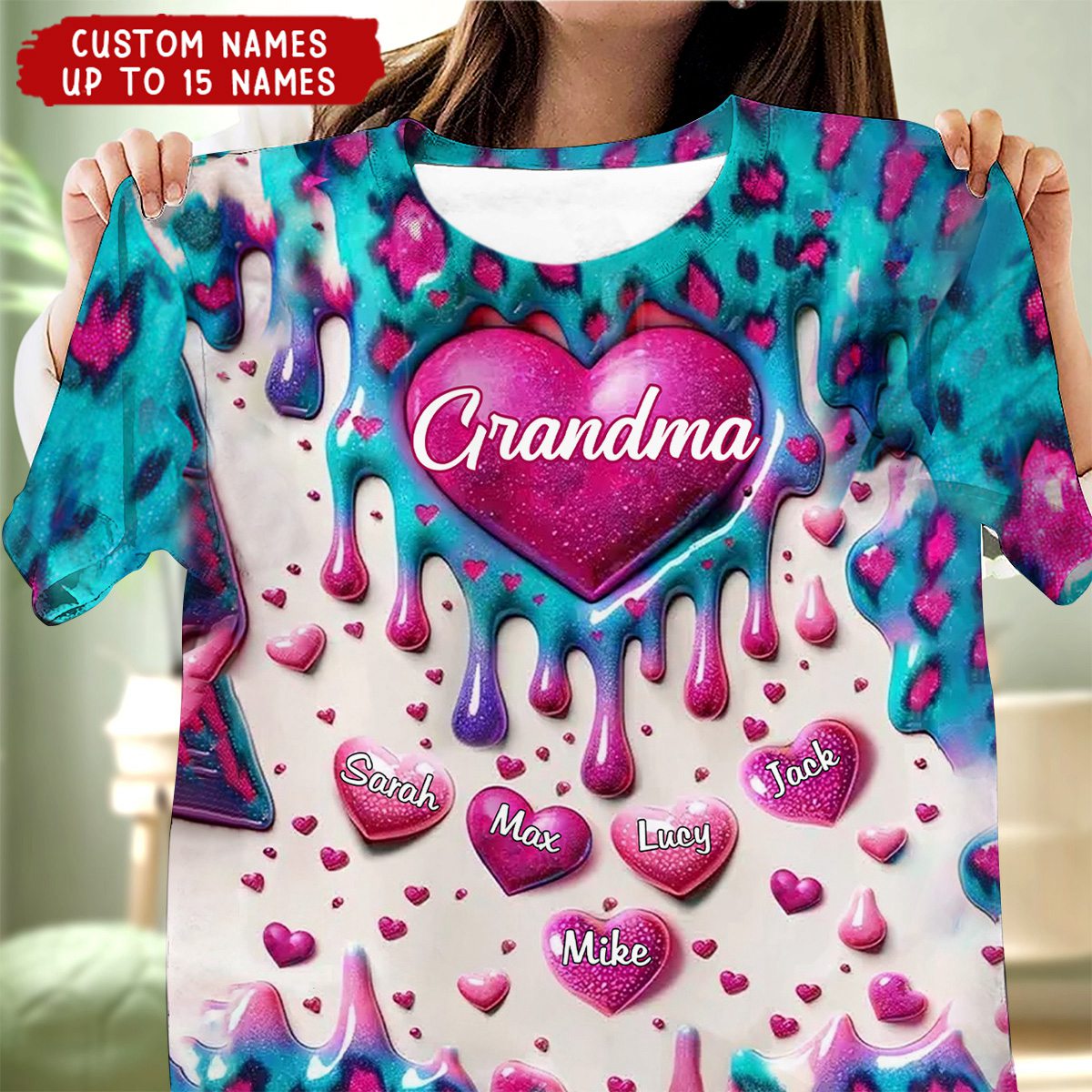 Heart Inflated Effect Leopard Pattern Personalized 3D T-shirt